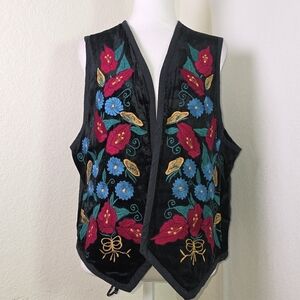 Vintage Sunny Sport by Sunny South Embroidered Floral Velvet Vest Size L